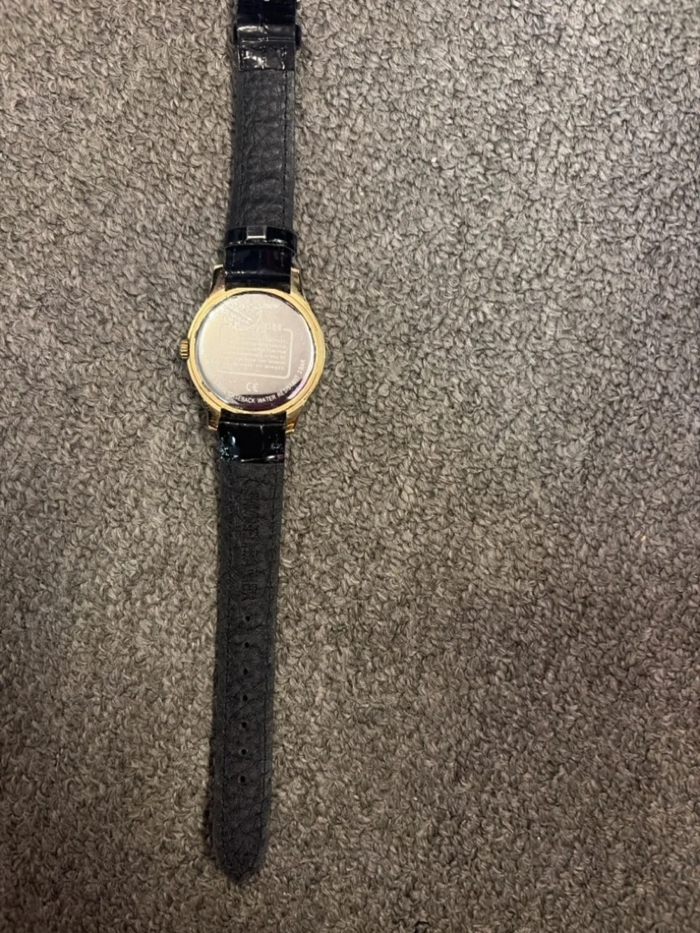 Coach Black Leather Strap Watch Gold Tone Signature Dial Women’s